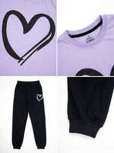 Big Heart Purple Shirt with Black Trousers