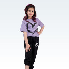 Big Heart Purple Shirt with Black Trousers