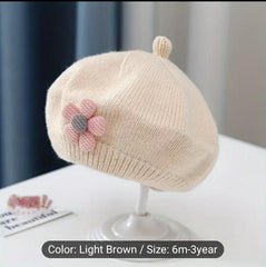 Cute Flower Knitted Beret, Painter Hat