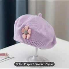 Cute Flower Knitted Beret, Painter Hat