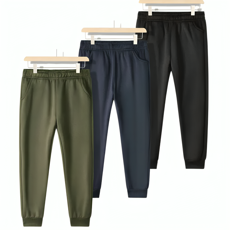 Pack Of 3 Warm Fleece Trousers Black, Navy, Green - Kin Trends