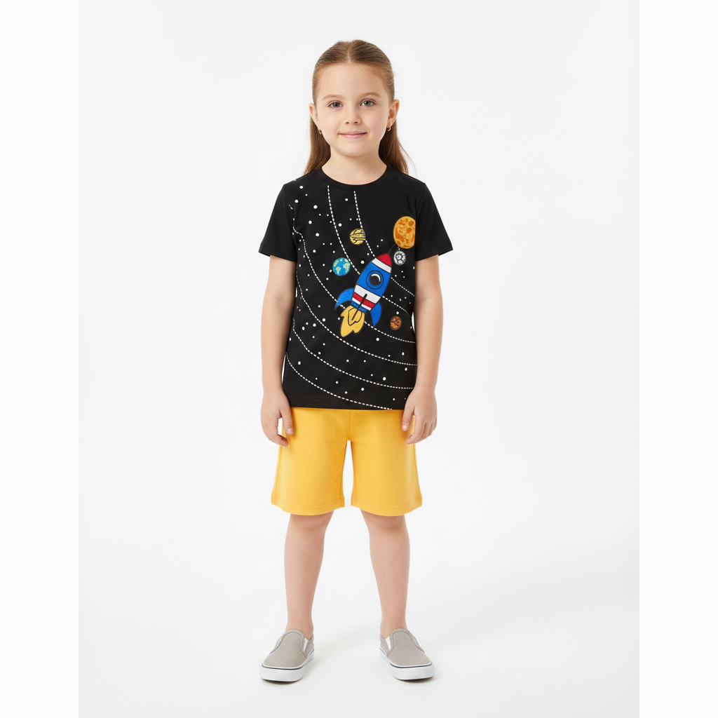 Black Space T-Shirt with Yellow Nicker