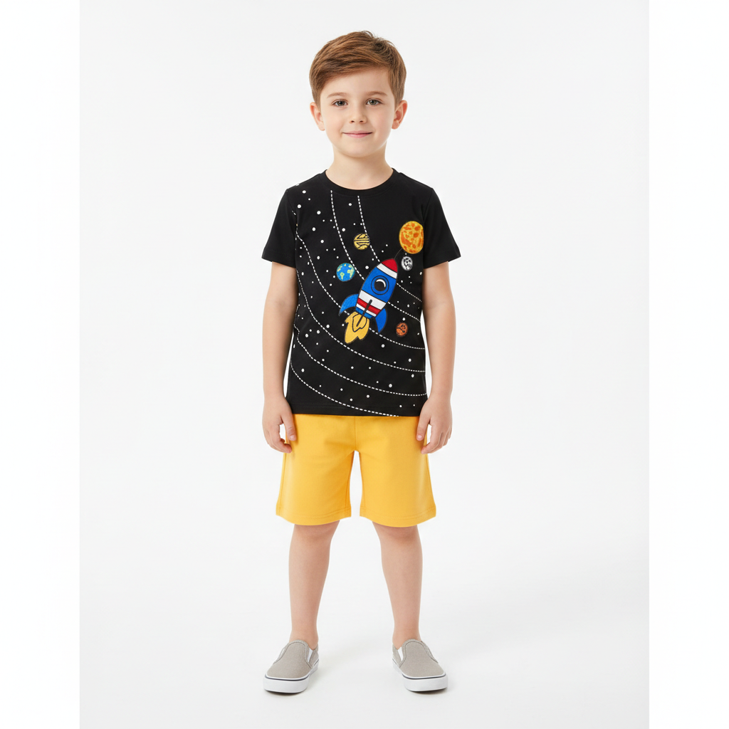 Black Space T-Shirt with Yellow Nicker