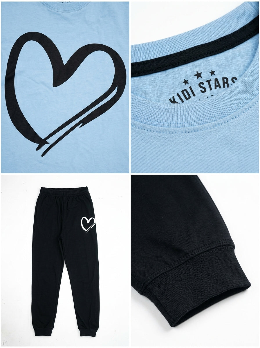 Big Heart Sky Blue Shirt with Black Trousers