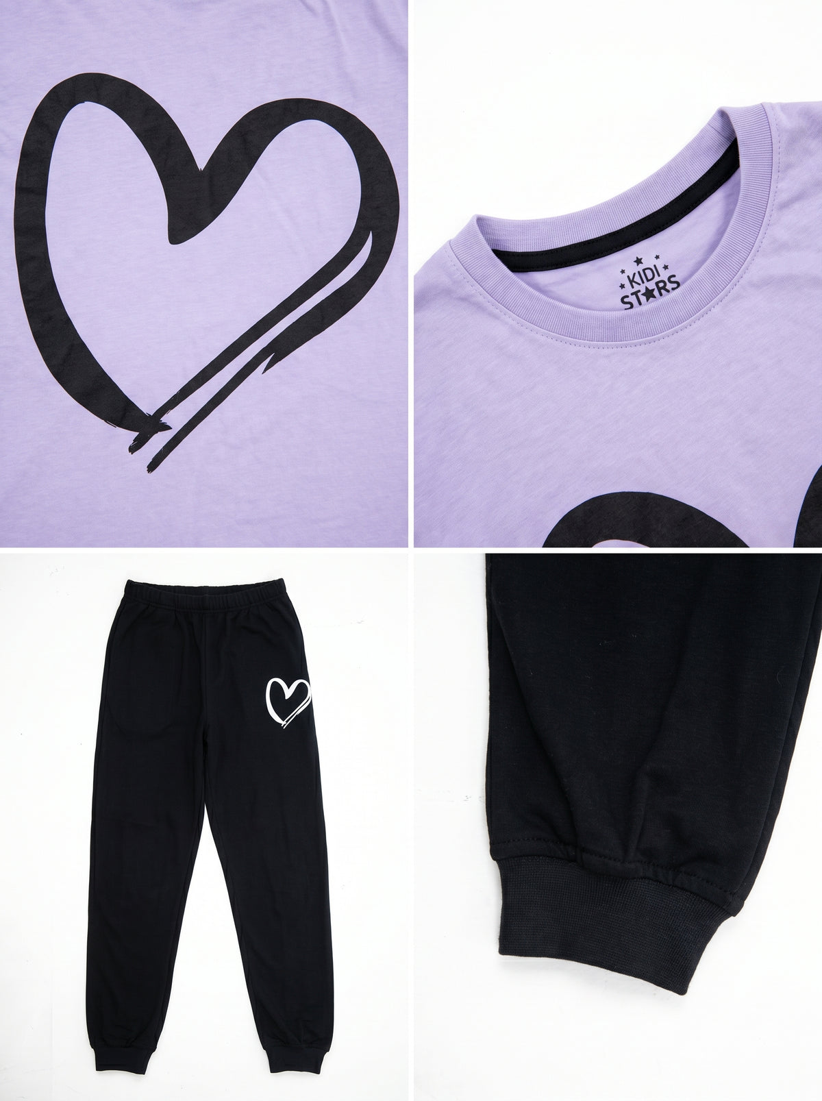 Big Heart Purple Shirt with Black Trousers