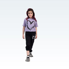 Big Heart Purple Shirt with Black Trousers